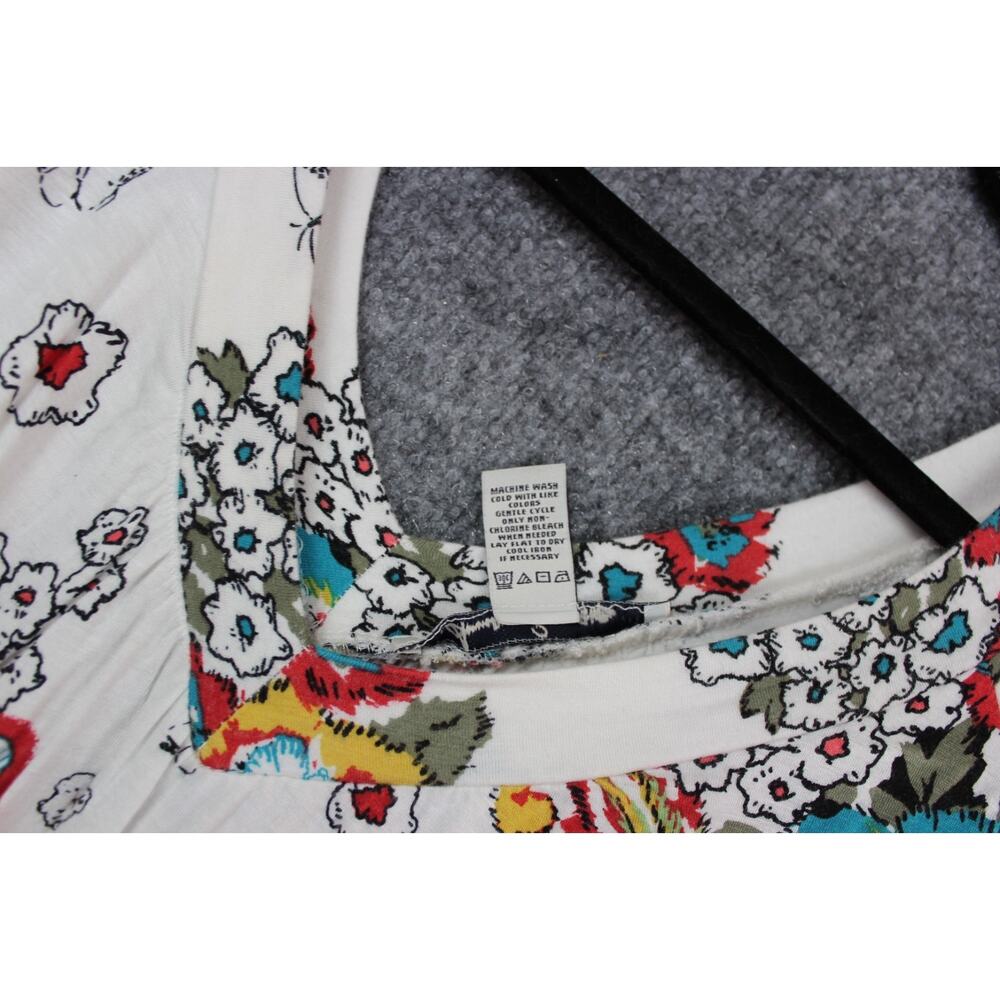 American Rag Cie blouse Size M White W Floral Print Synched Waist - Picture 8 of 9